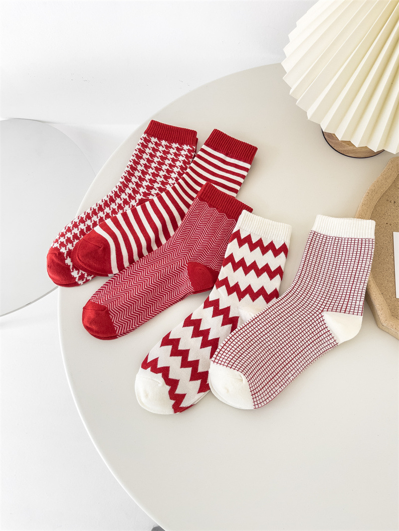 New Year Festive Cotton Socks - Big Red Plaid Trendy Holiday Design